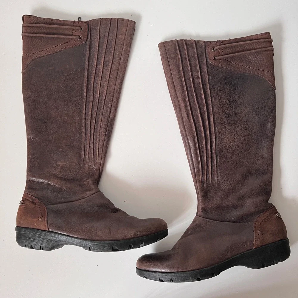 Merrell Vera Peak Knee High Boots Size 9 Brown Leather Tall Zip‎ Gorpcore Chunky